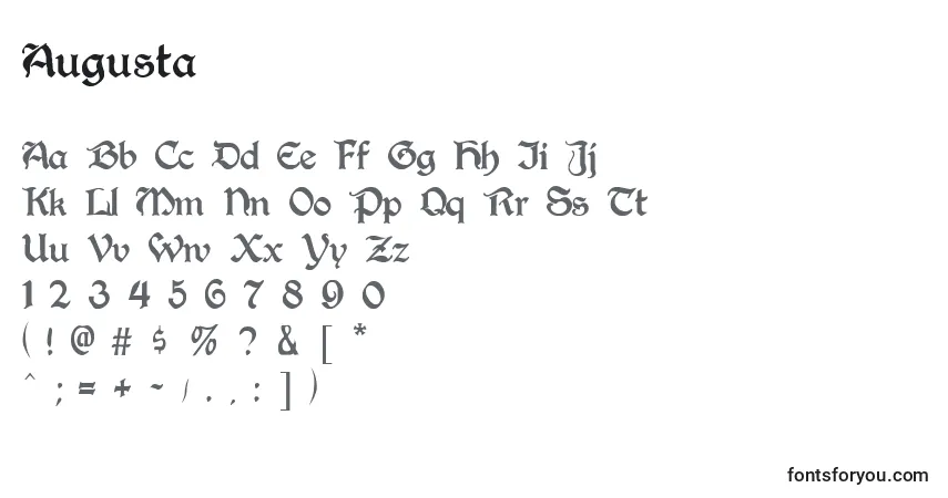 Czcionka Augusta – alfabet, cyfry, specjalne znaki