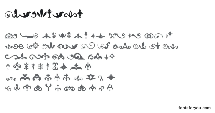 A fonte Ornaments – alfabeto, números, caracteres especiais