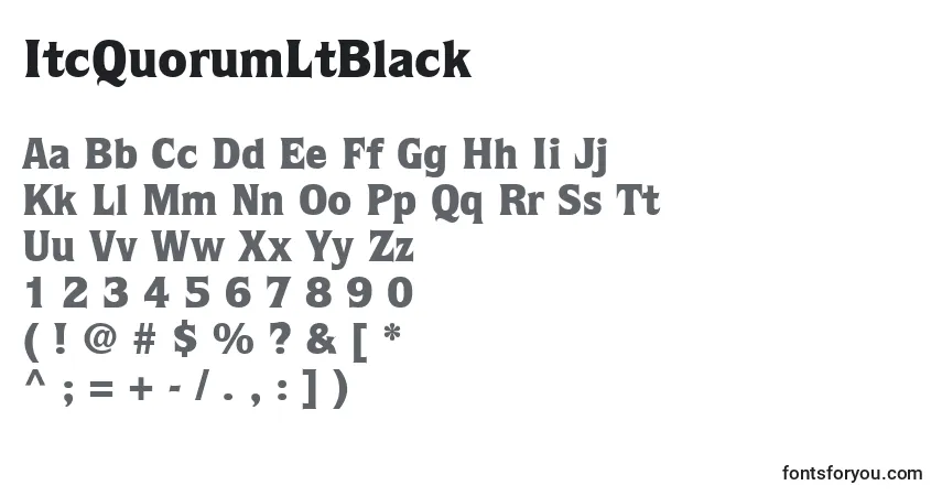 A fonte ItcQuorumLtBlack – alfabeto, números, caracteres especiais