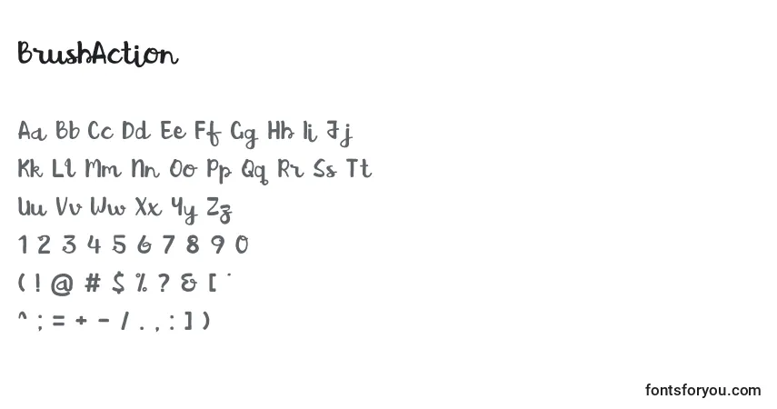 A fonte BrushAction (62585) – alfabeto, números, caracteres especiais