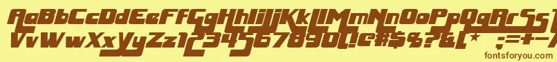 フォントHuggyBearItalic – 茶色の文字が黄色の背景にあります。