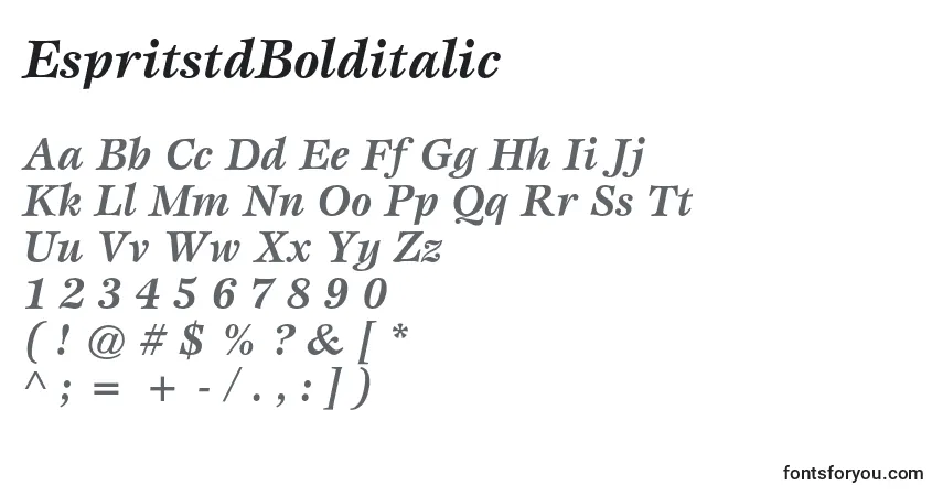 Czcionka EspritstdBolditalic – alfabet, cyfry, specjalne znaki