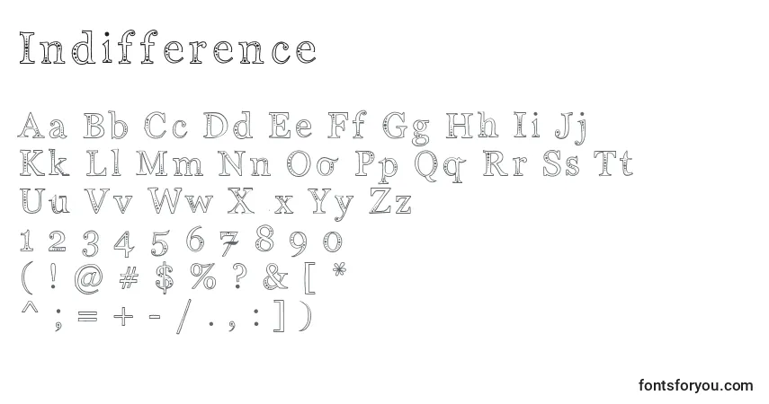 Schriftart Indifference – Alphabet, Zahlen, spezielle Symbole