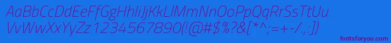 Więcej informacji o czcionce TitilliumwebExtralightitalic Czcionka TitilliumwebExtralightitalic – fioletowe czcionki na niebieskim tle