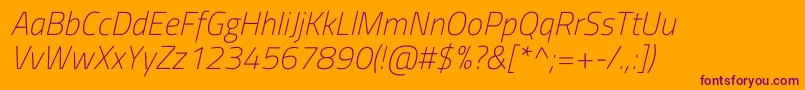 Fonte TitilliumwebExtralightitalic – fontes roxas em um fundo laranja