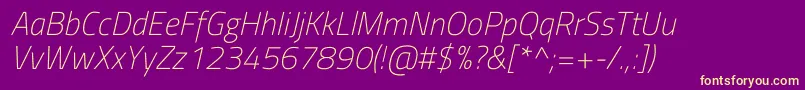 フォントTitilliumwebExtralightitalic – 紫の背景に黄色のフォント