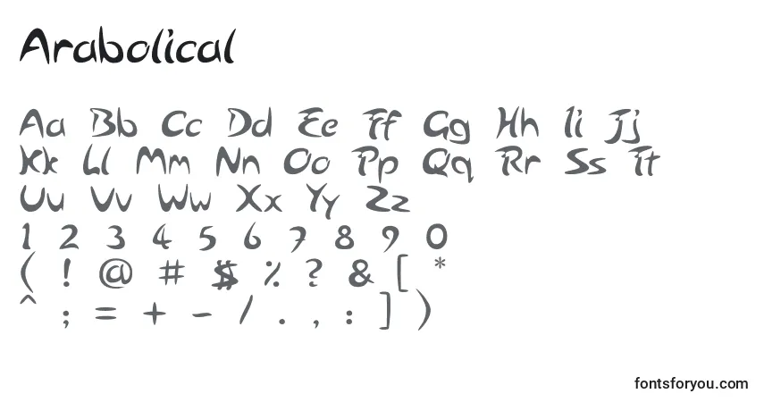 Schriftart Arabolical – Alphabet, Zahlen, spezielle Symbole
