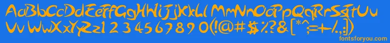 フォントArabolical – オレンジ色の文字が青い背景にあります。