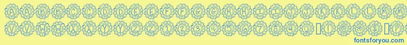 FlowerPowerHollow Font – Blue Fonts on Yellow Background