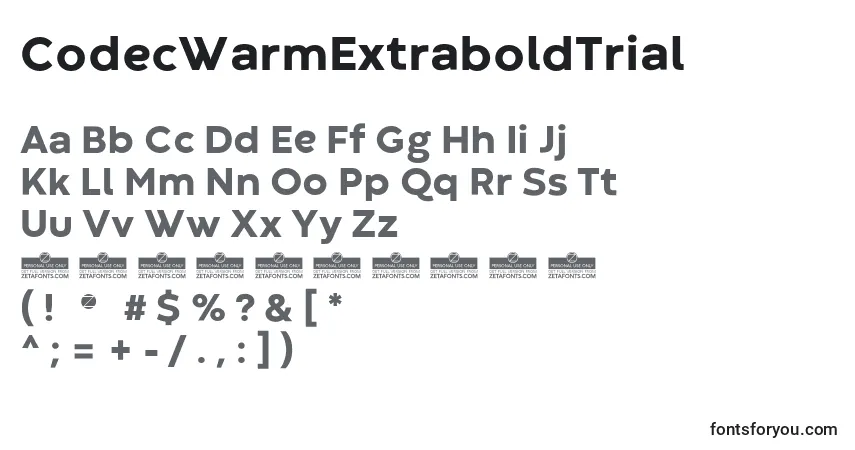 Czcionka CodecWarmExtraboldTrial – alfabet, cyfry, specjalne znaki
