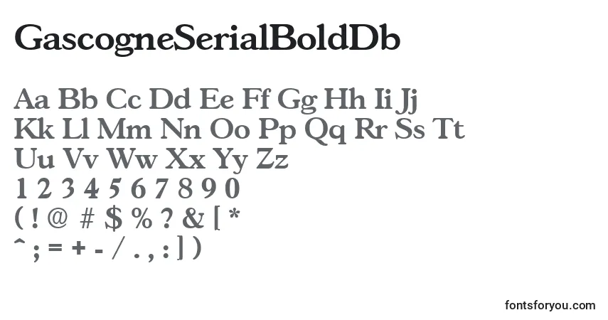 Czcionka GascogneSerialBoldDb – alfabet, cyfry, specjalne znaki