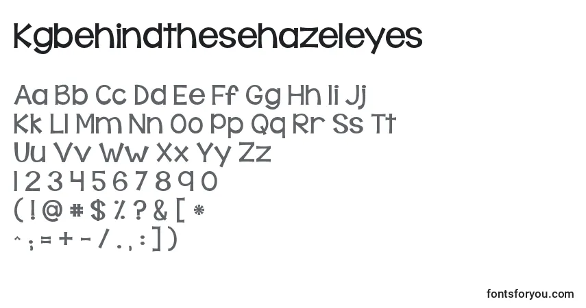 Czcionka Kgbehindthesehazeleyes – alfabet, cyfry, specjalne znaki