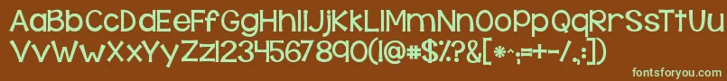 フォントKgbehindthesehazeleyes – 緑色の文字が茶色の背景にあります。