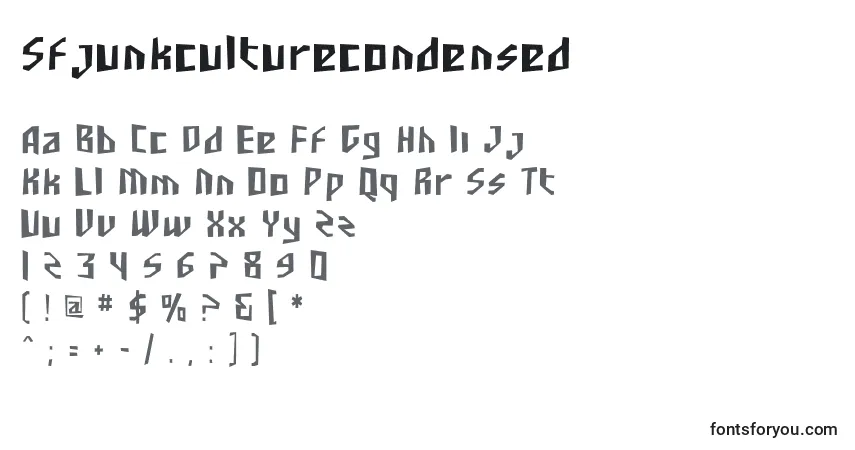 Czcionka Sfjunkculturecondensed – alfabet, cyfry, specjalne znaki
