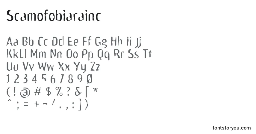 Schriftart Scamofobiarainc – Alphabet, Zahlen, spezielle Symbole