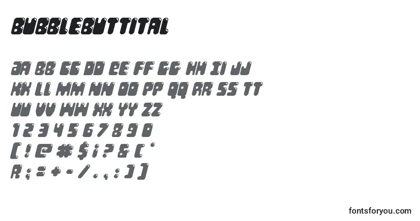 Bubblebuttital Font – alphabet, numbers, special characters
