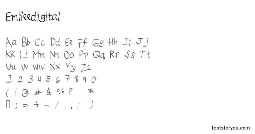 Czcionka Emileedigital – alfabet, cyfry, specjalne znaki