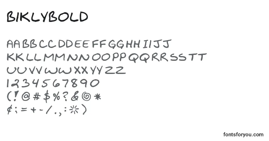 Шрифт BiklyBold – алфавит, цифры, специальные символы