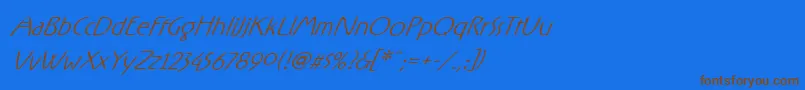 フォントRxFiveone – 茶色の文字が青い背景にあります。