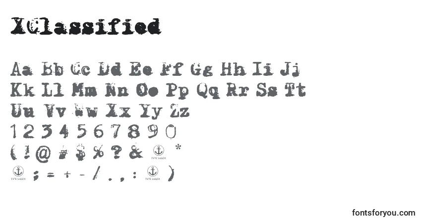 Schriftart XClassified – Alphabet, Zahlen, spezielle Symbole