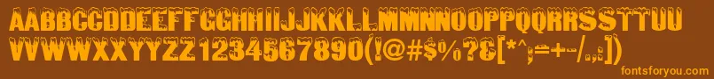 フォントSnowtopCaps – オレンジ色の文字が茶色の背景にあります。