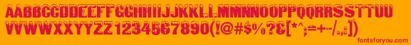SnowtopCaps-Schriftart – Rote Schriften auf orangefarbenem Hintergrund