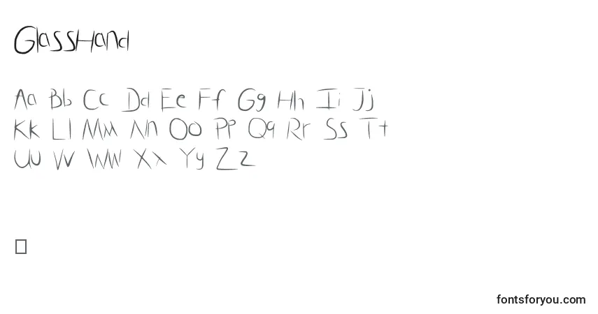 Czcionka GlassHand – alfabet, cyfry, specjalne znaki