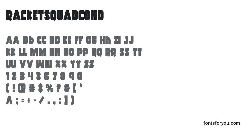 Czcionka Racketsquadcond – alfabet, cyfry, specjalne znaki