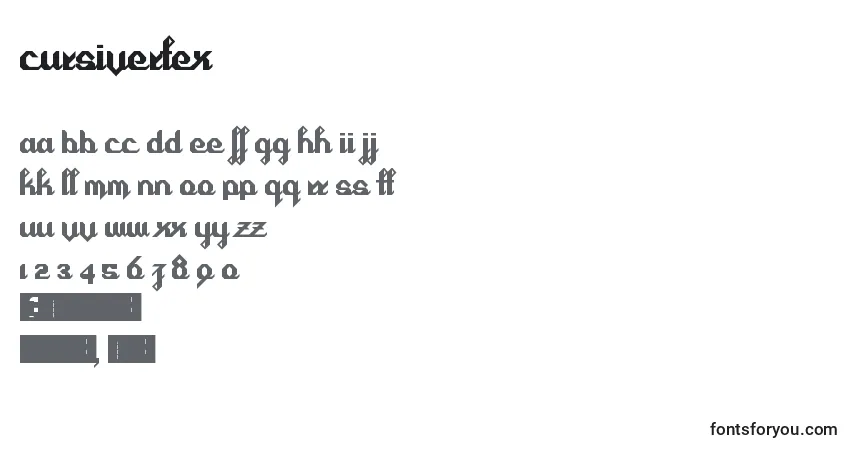 A fonte Cursivertex – alfabeto, números, caracteres especiais
