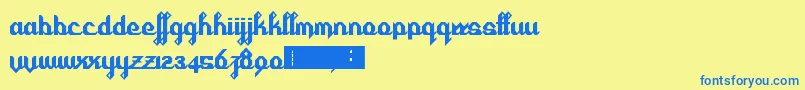 フォントCursivertex – 青い文字が黄色の背景にあります。