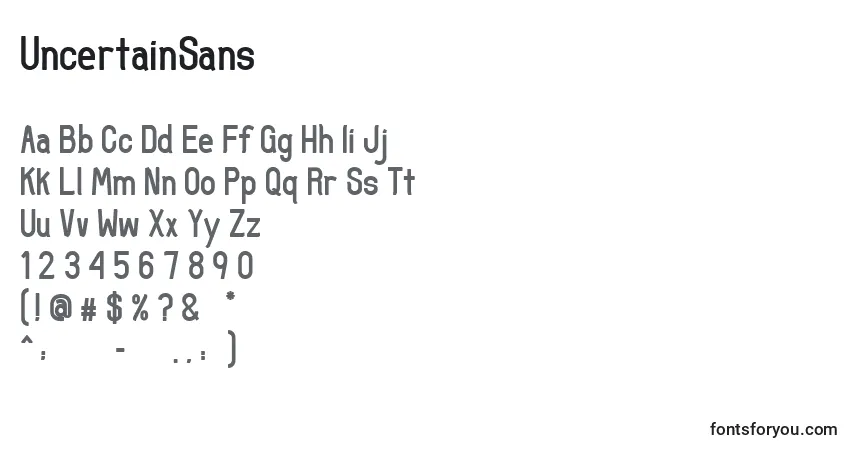 Schriftart UncertainSans (62621) – Alphabet, Zahlen, spezielle Symbole