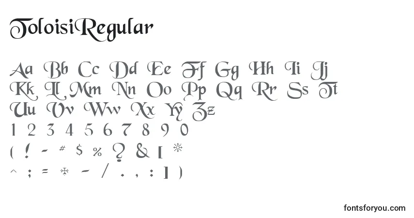 Schriftart ToloisiRegular – Alphabet, Zahlen, spezielle Symbole