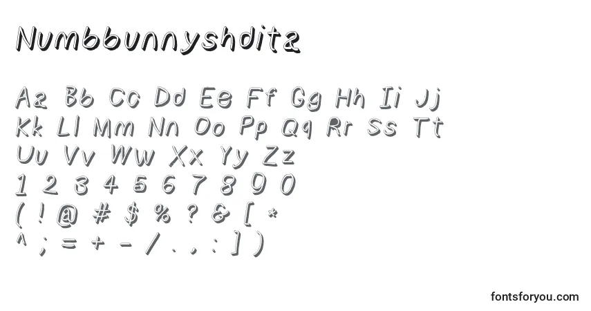 A fonte Numbbunnyshdita – alfabeto, números, caracteres especiais