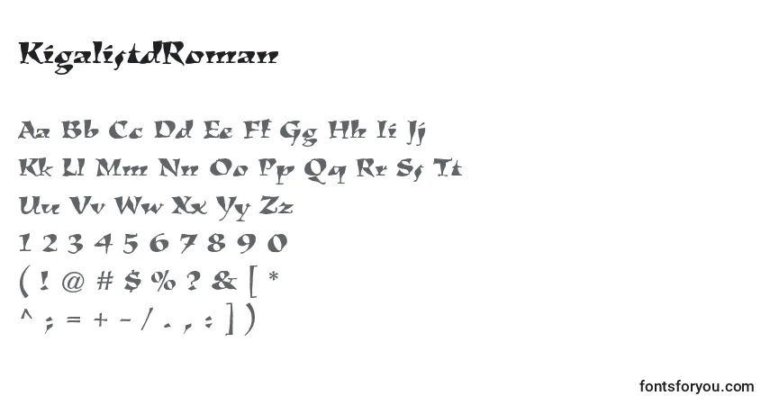 A fonte KigalistdRoman – alfabeto, números, caracteres especiais