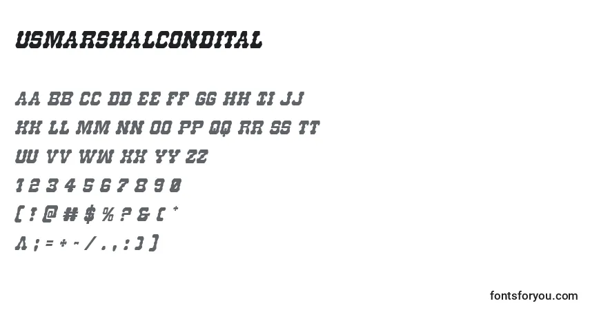 Czcionka Usmarshalcondital – alfabet, cyfry, specjalne znaki