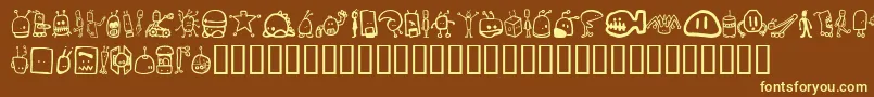 Tombots-Schriftart – Gelbe Schriften auf braunem Hintergrund