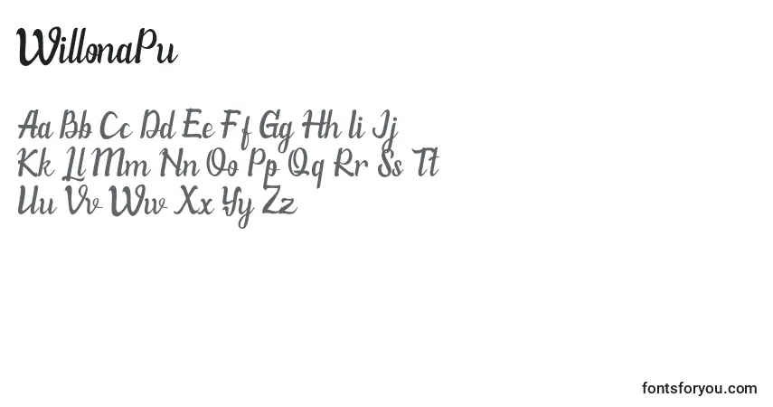 Schriftart WillonaPu – Alphabet, Zahlen, spezielle Symbole