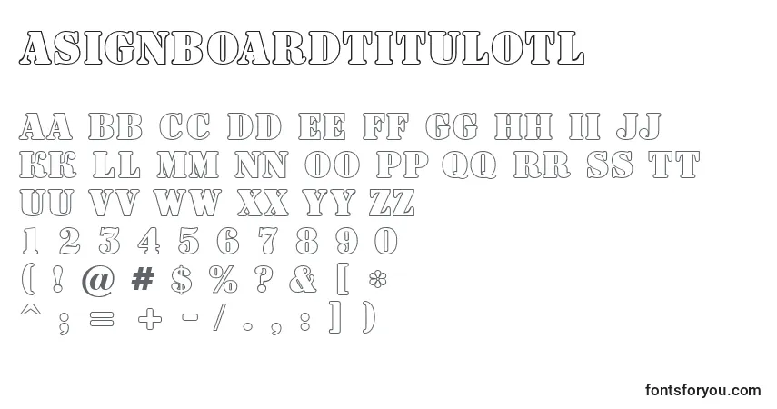 Czcionka ASignboardtitulotl – alfabet, cyfry, specjalne znaki