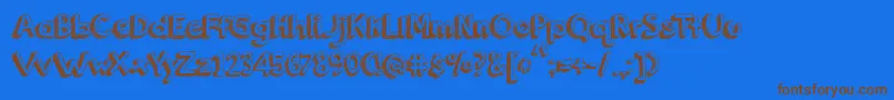 BmdOrangeJuice-Schriftart – Braune Schriften auf blauem Hintergrund