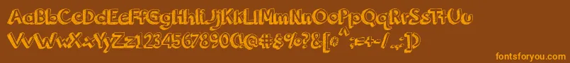 BmdOrangeJuiceフォントについての詳細 フォントBmdOrangeJuice – オレンジ色の文字が茶色の背景にあります。