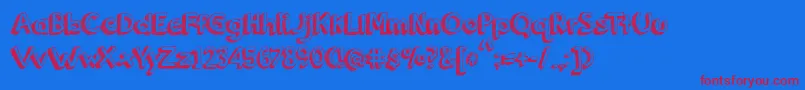 BmdOrangeJuice-Schriftart – Rote Schriften auf blauem Hintergrund