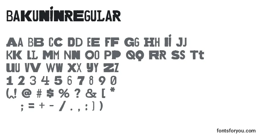 Czcionka Bakuninregular – alfabet, cyfry, specjalne znaki