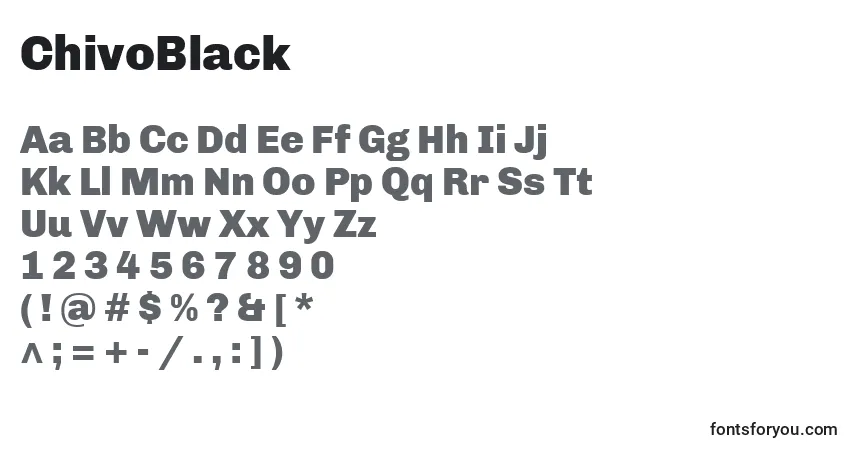 A fonte ChivoBlack – alfabeto, números, caracteres especiais