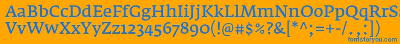FedraserifaproNormal-Schriftart – Blaue Schriften auf orangefarbenem Hintergrund