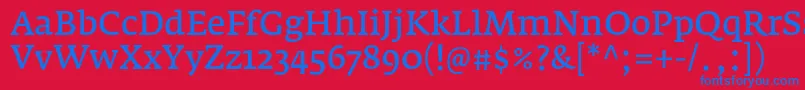 FedraserifaproNormal-Schriftart – Blaue Schriften auf rotem Hintergrund