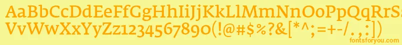 FedraserifaproNormal-Schriftart – Orangefarbene Schriften auf gelbem Hintergrund