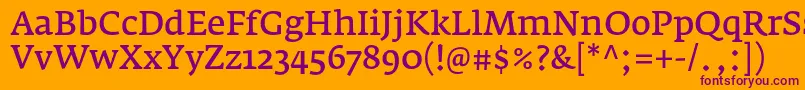 FedraserifaproNormal-Schriftart – Violette Schriften auf orangefarbenem Hintergrund