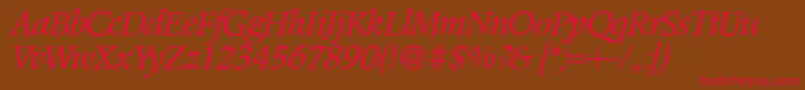 フォントPoempopularItalic – 赤い文字が茶色の背景にあります。