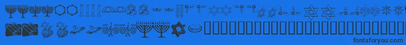 KrHappyHanukhah-Schriftart – Schwarze Schriften auf blauem Hintergrund