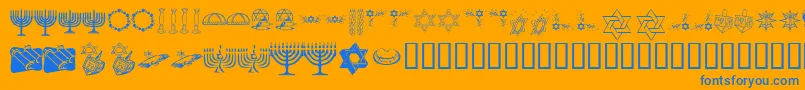 KrHappyHanukhah-Schriftart – Blaue Schriften auf orangefarbenem Hintergrund